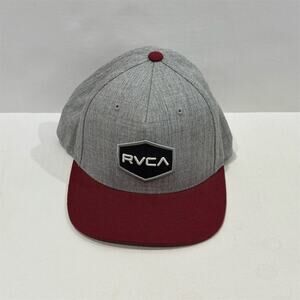 RVCA Snapback Hat Mens One Size Gray Heather Burgundy Flat Brim Logo Patch